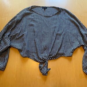Topshop Black and White Checkered Cropped Blouse